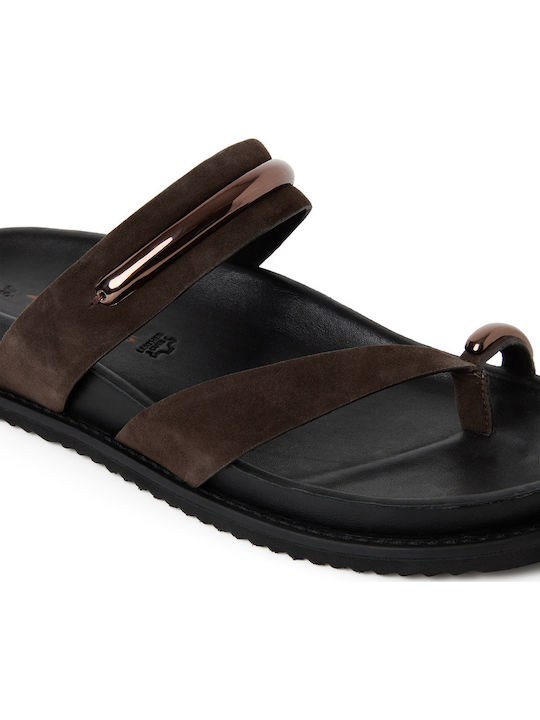 Leather Women's Flat Sandals Brown