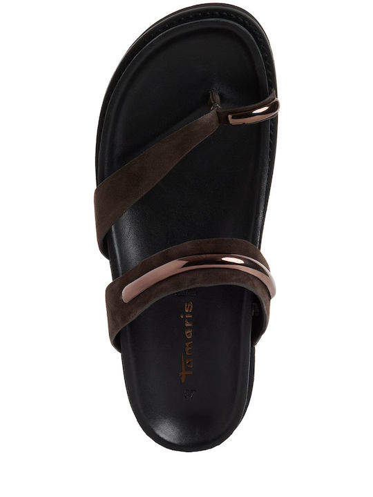 Leather Women's Flat Sandals Brown