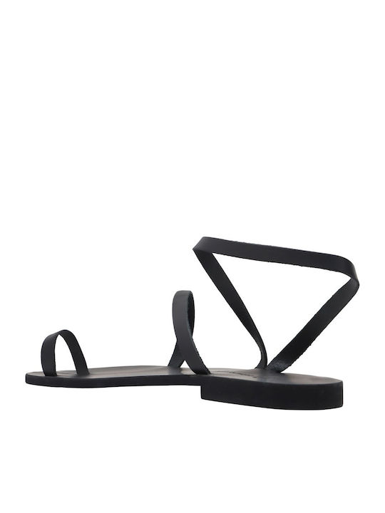 Leather Women's Flat Sandals Black