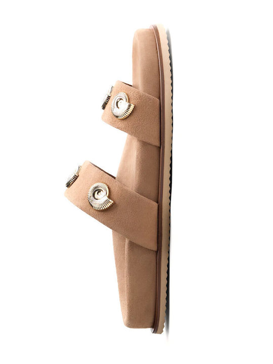 Leather Women's Flat Sandals Flatforms Tabac Brown