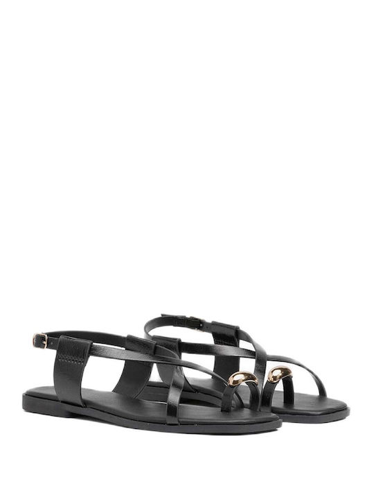 Tiffosi Leather Women's Flat Sandals Black