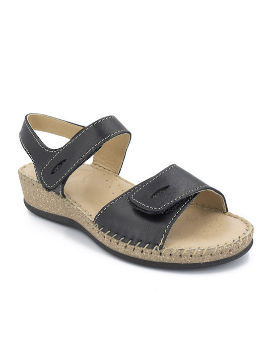 Leder Flache Damen Sandalen Anatomisch Schwarz 46