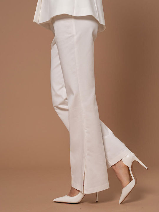 Ivette Pantaloni Dama Tesatura Cu Pantaloni Evazati Alb