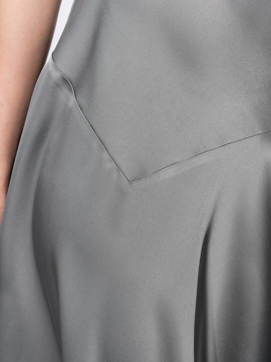 Elania Sommer Midi Abendkleid Satin Drapierung Grau