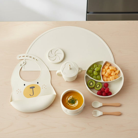 Queen Mother Feeding Set Beige Little Bear from Beige Silicone 8pcs