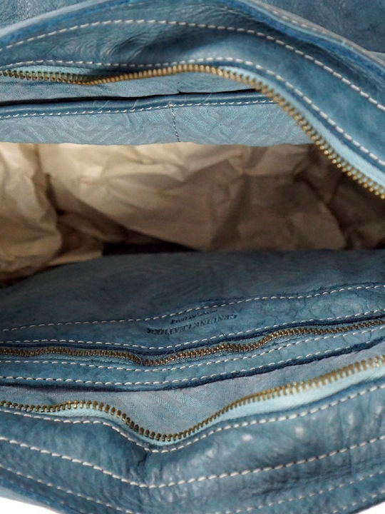 Leather Women's Shoulder Bag Cyan