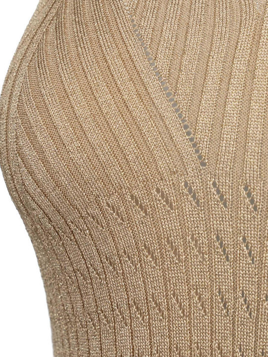 Summer Midi Evening Dress with Mesh Beige