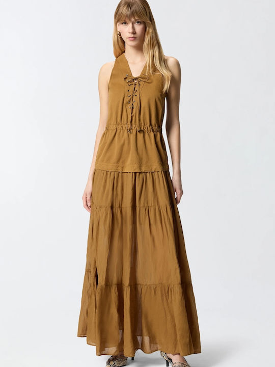 Summer Maxi Dress with Ruffles Camel