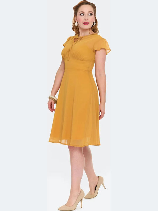 Vintage Sommer Midi Damenkleid Senf