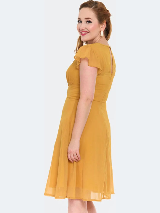 Vintage Sommer Midi Damenkleid Senf