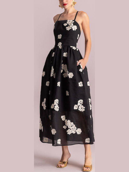 Summer Midi Dress for Wedding Christening Open Back Black