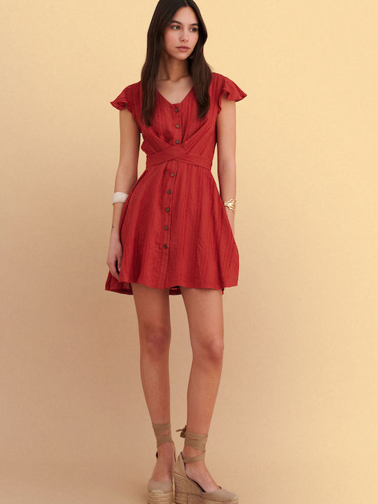 Summer Mini Shirt Dress Red