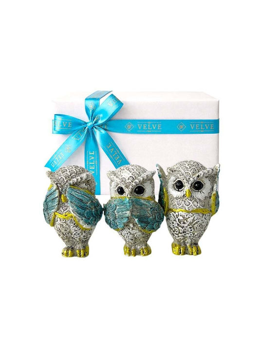Velve Set Decorative Polyresin Owls 5x7x7cm 3 Pieces