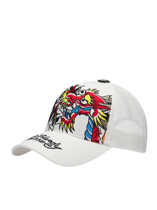 Ed Hardy Καπέλα 1971 Dragon Roses 5 Panel Trucker Cap White-ed5935-white