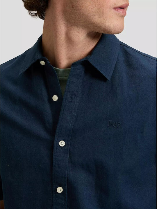 Short Sleeve Linen Shirt in Regular Fit Rivet Navy