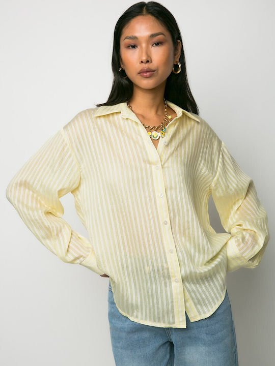 Long Sleeve Women's Shirt Yellow Striped