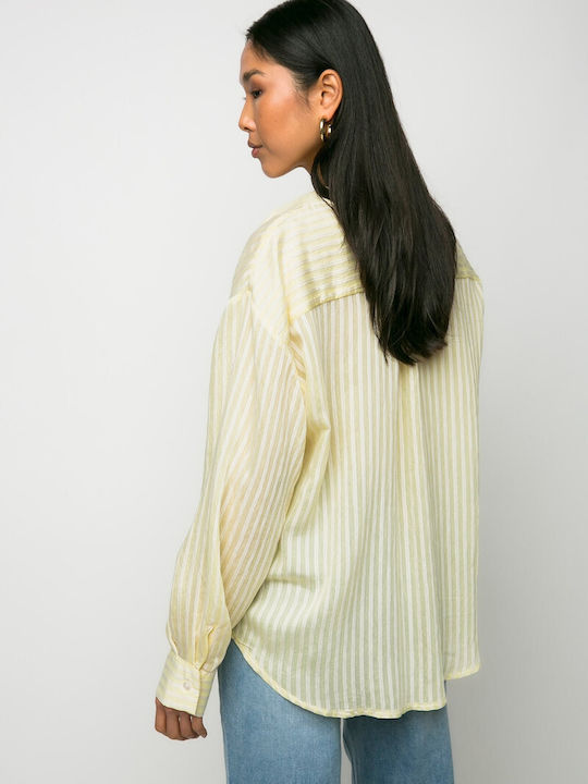 Long Sleeve Women's Shirt Yellow Striped