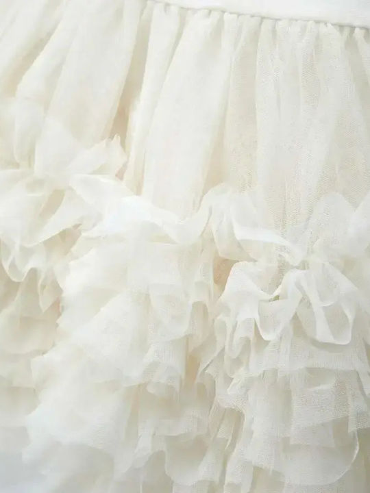 Mädchenkleid Tüll Blumen Off-White