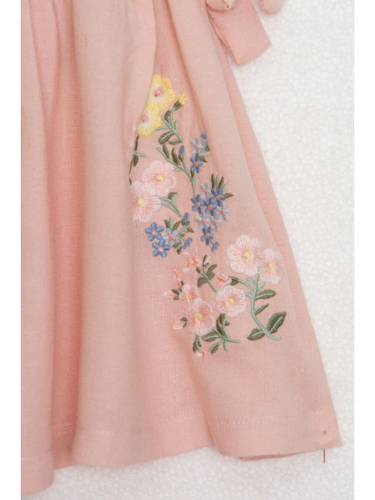 Παιδικό Φόρεμα Λινό Floral Σομόν