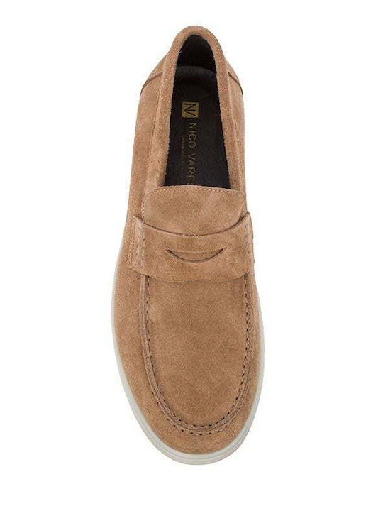 Leather Men's Moccasins in Beige Colour