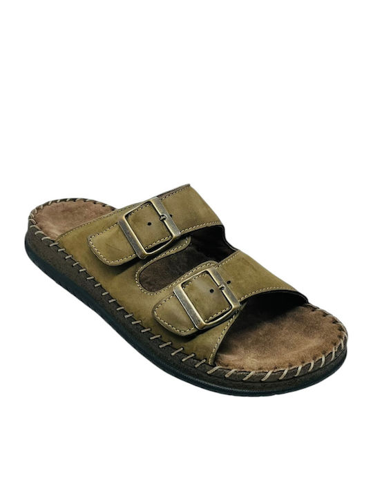 Leather Men's Sandals In Green Colour