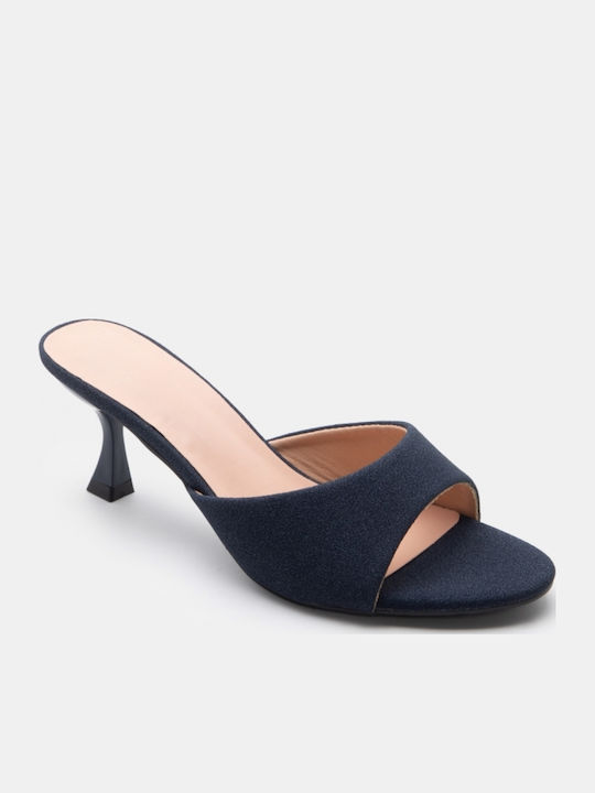 Suede Mules With Low Heel In Navy Blue Colour