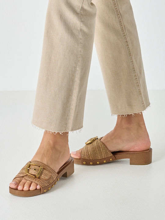 Flat Leather Mules In Brown Colour