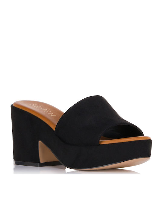 Suede Women's Mules with High Heel in Black Color