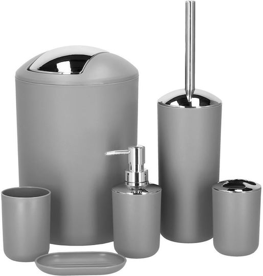 Bathroom Accessory Set Plastic Silver 6 Pieces