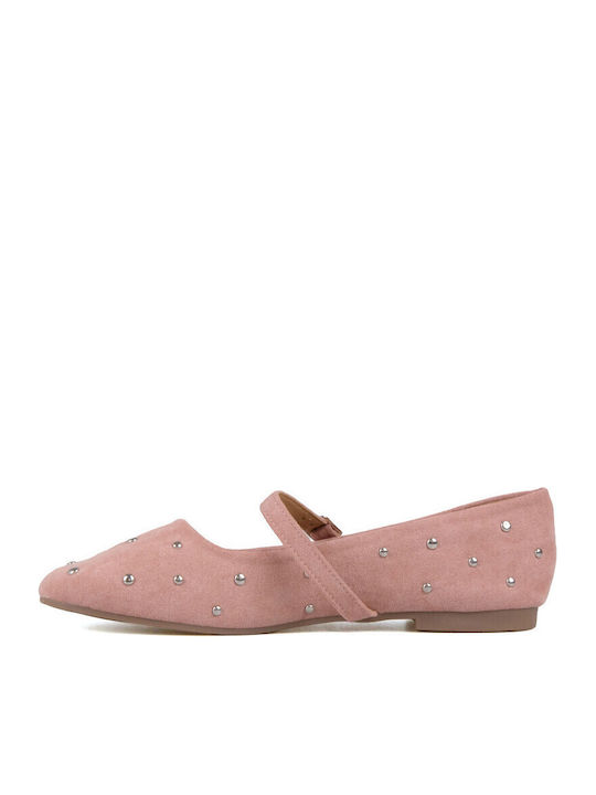 Suede Women's Ballerina Shoes In Pink Colour