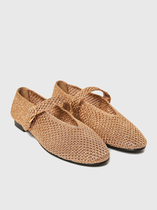 Women's Ballerina Shoes With Strap In Gold Colour