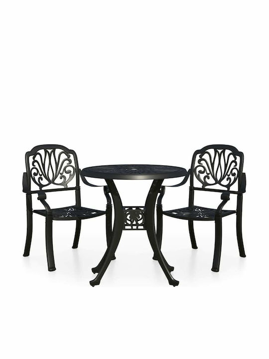 Bistro Dining Room Set for Small Outdoor Spaces 3 Pieces Black with Umbrella Holder