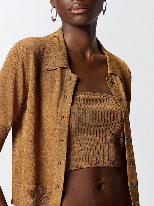 Kurze Damen Gestrickte Strickjacke Braun