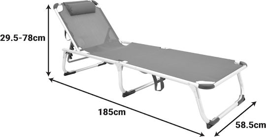 Pakketo Beach Sunbed Gray Foldable Aluminum with Pillow 58.5x185x29.5cm