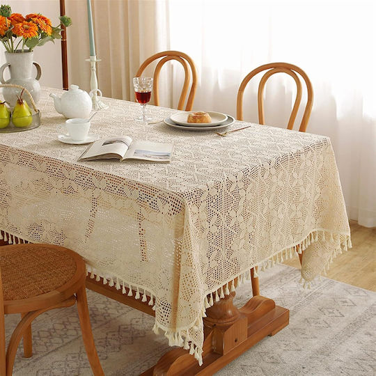 FRIPIA Cotton Knitted Beige Tablecloth 120x180cm FRIPIA Cotton Knitted Beige Tablecloth 120x180cm