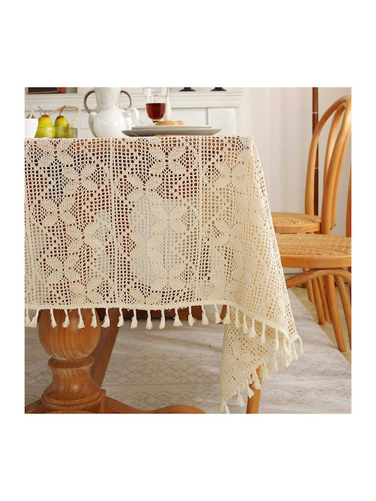 FRIPIA Fripia Baumwoll Tischtuch Stricken Beige 140x250cm