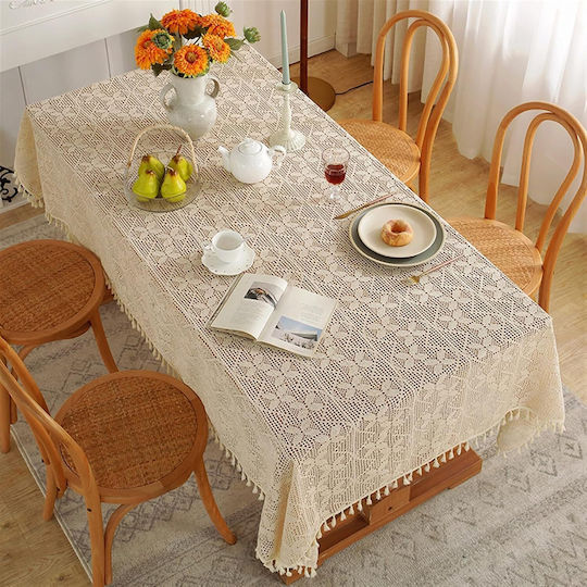 FRIPIA Покривка за маса Памучна Плетена Бежова 140x250см