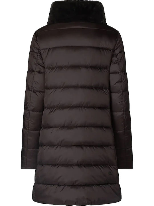 Women's Puffer Jacket Waterproof for Winter Brown/Black