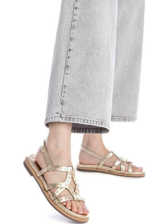 Leather Women's Flat Sandals Gold