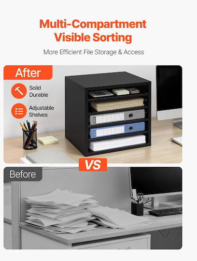 Vevor Bibliography Organizer Office Mailbox 5 Compartments Adjustable Shelves Wooden MDF Mailbox Sorter Office Storage Organizer Filing Document Paper Black