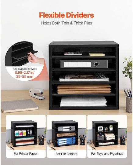 Vevor Bibliography Organizer Office Mailbox 5 Compartments Adjustable Shelves Wooden MDF Mailbox Sorter Office Storage Organizer Filing Document Paper Black