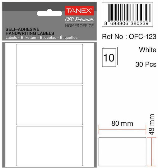 Tanex 30τμχ Kleine Klebeetiketten TX-OFC-123-Weiß in Weißes Farbe 48x80mm