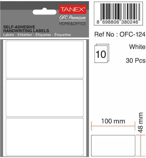 Tanex 30 Buc Etichete Adezive Tx-OFC-124-WH În Culoare Albă 48x100mm