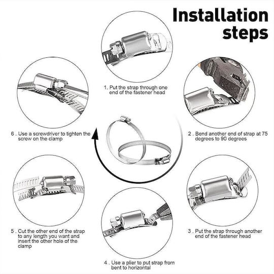 Kit Universal Cleme 5 Metri Oțel Inoxidabil 304 – Bandă Perforată Grosime 12,5 Mm 0,6 Mm 10 Capete Cleme Reglabile Cleme Orice Diametru Auto Hvac Irigații Mediu Marin – Onuvio