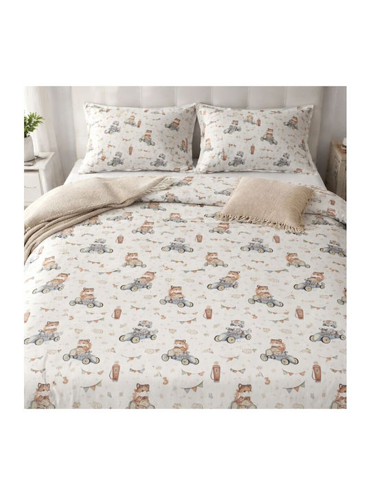 Pucioasa Set Huse Pentru Pilote Din Bumbac 200x230cm Dublu Cu 2 Fețe De Pernă Și 1 Cearceaf Cars