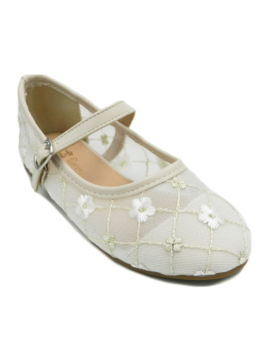 Kids Ballerinas With Hoop & Loop Closure Beige