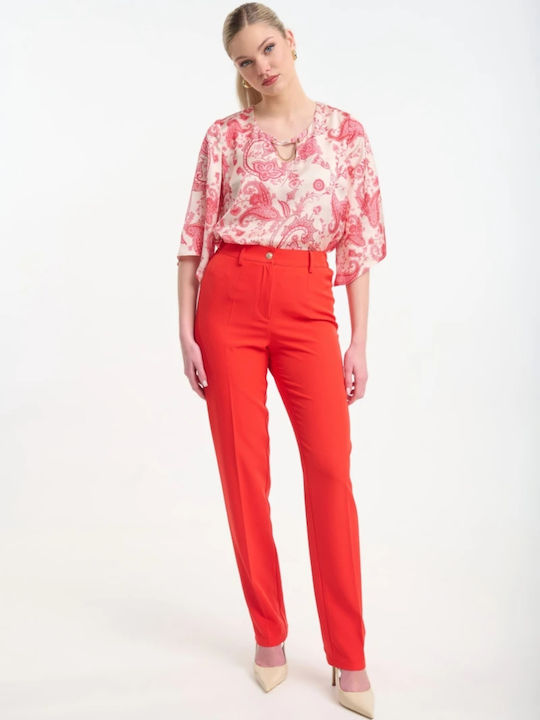 Women's Satin Blouse with 3/4 Sleeve Coral