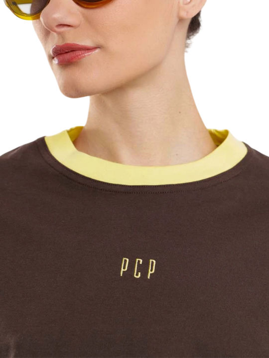 Slouchy Damen Crop Top Baumwoll Langärmelig Braun