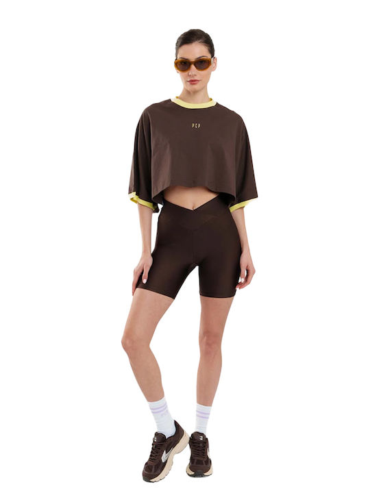 Slouchy Damen Crop Top Baumwoll Langärmelig Braun