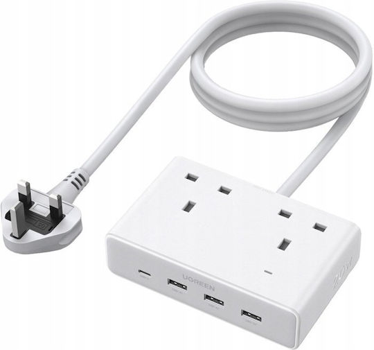 Ugreen Захранваща лента с 3 USB-A 1 USB-C и кабел 1.5m